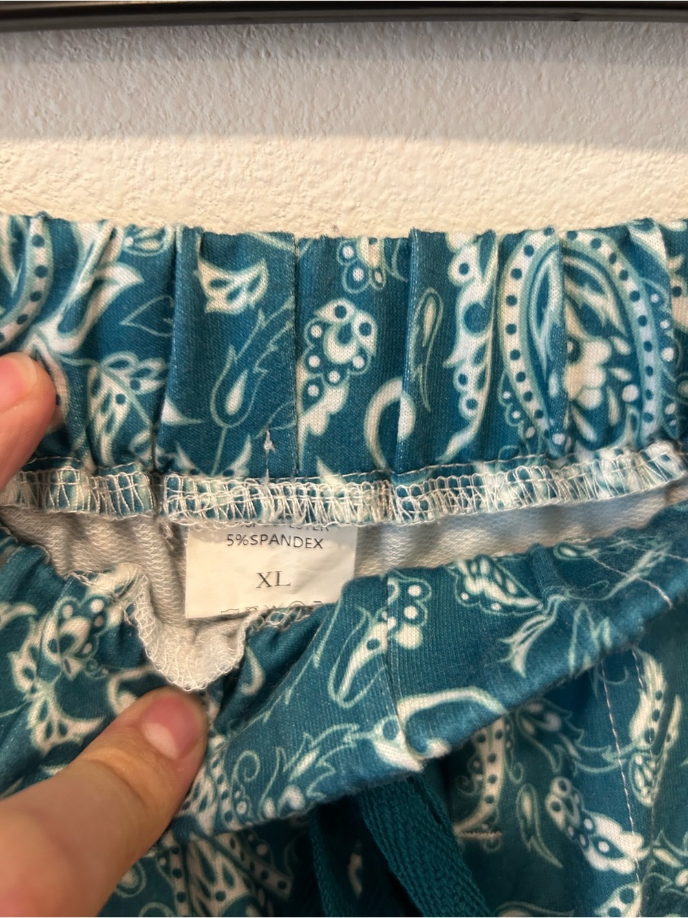 Women's Teal Paisley Lounge Shorts with Drawstring - Picture 3 of 3